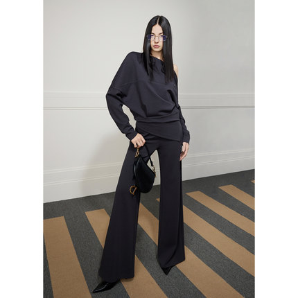 NancyCavally专柜款黄金比例天丝/棉麻 轻熟风不规则斜肩卫衣套装