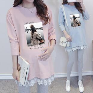 套装 两件套大码 时尚 孕妇装 上衣中长款 2025新款 怀孕期宽松长袖 秋装