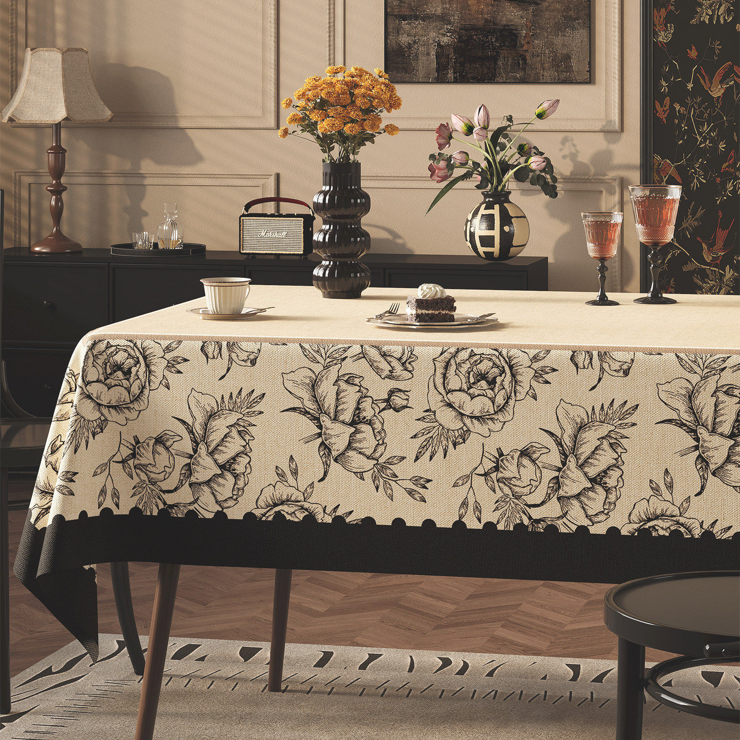 复古花卉桌布小羊皮隔热防水防油防刮PVC餐桌台布茶几布防烫耐磨