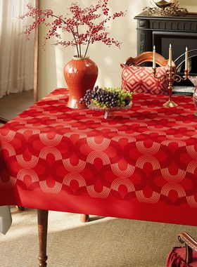 桌布2025新年红色春节喜庆防水防油防烫免洗氛围感装饰布置茶几餐