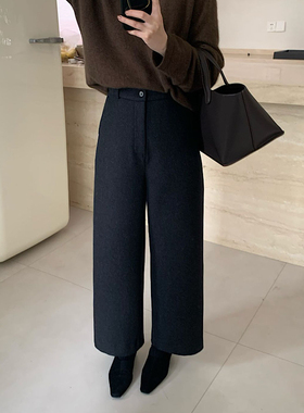 卡蔓诗QZX8560高腰显瘦羊毛裤女2025冬季百搭气质休闲九分阔腿裤