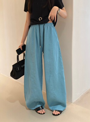 qianbeisi1059正品亚麻直筒阔腿裤女2026夏季透气舒适麻料裤子QBS