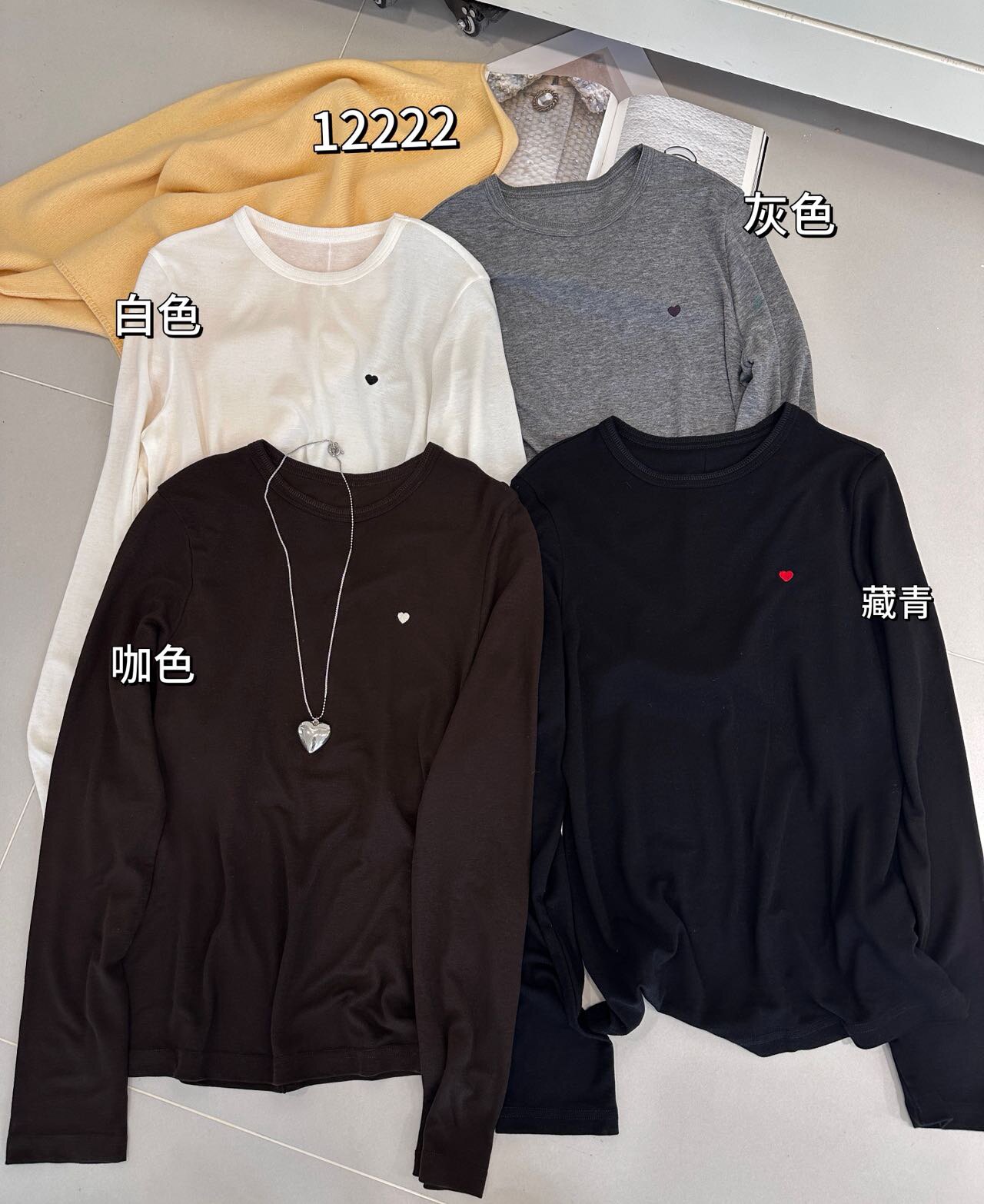 ONE正品长袖圆领爱心刺绣T恤女2025秋季新款宽松休闲显瘦百搭上衣