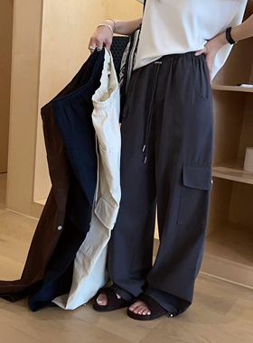 zuowooon左维8301韩系休闲工装裤女春夏高腰束脚休闲裤直筒阔腿裤