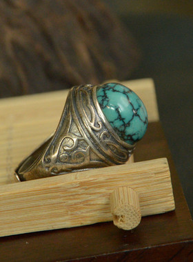 S925纯银戒指镶嵌天然绿松石复古