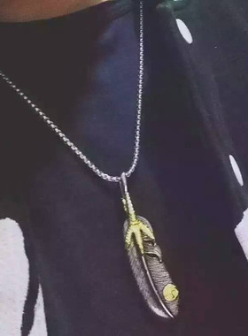 S925纯银羽毛吊坠项链男余文乐