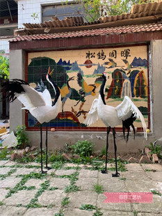 仿真丹顶鹤园林假山装饰室内展览摆件影视拍摄道具羽毛丹顶鹤模型