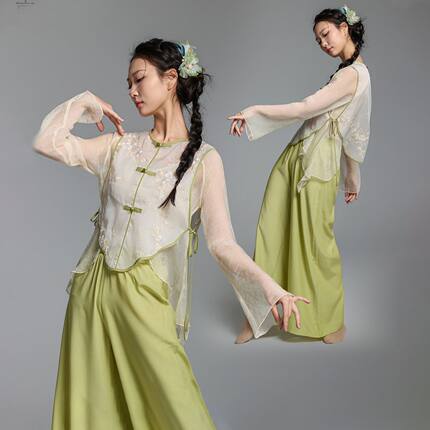 古典舞练功服纱衣马甲套装上衣女新中式身韵舞蹈服修身显瘦演出服