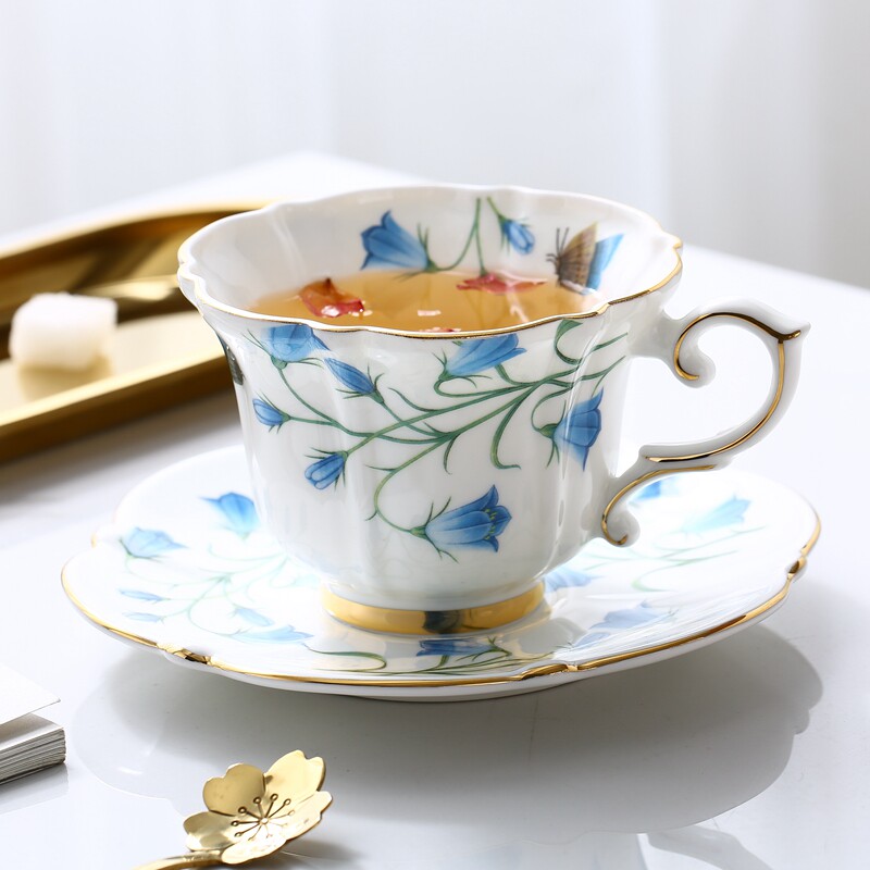 JuSunDe公主蝴蝶兰 描金小奢华骨瓷咖啡杯碟英式下午茶杯陶瓷优雅
