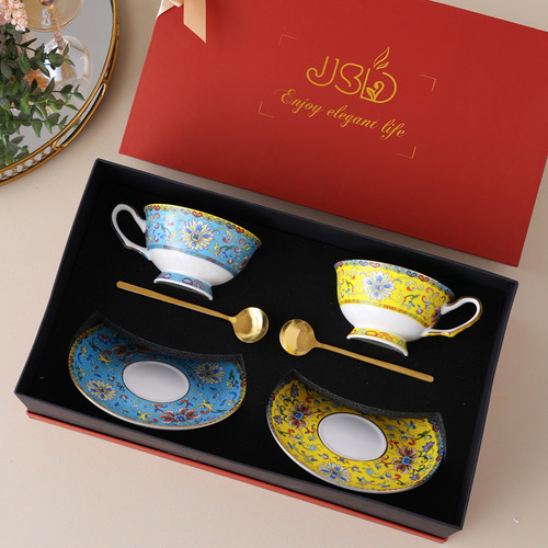 jusunde高端珐琅彩骨瓷咖啡杯