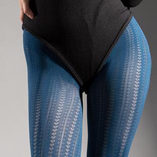 春秋80D性感优雅条纹爱心镂空提花连裤 打底丝袜女彩色 袜显瘦修身