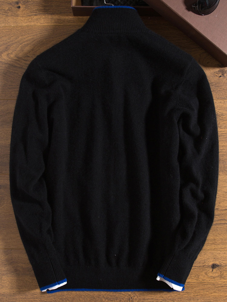 FALL-WINTER 2024 NEW BUSINESS CASUAL CASHMERE SWEATER MENS PURE CASHMERE SWEATER HALF-HEIGHT ZIPPER MID NECK KNIT