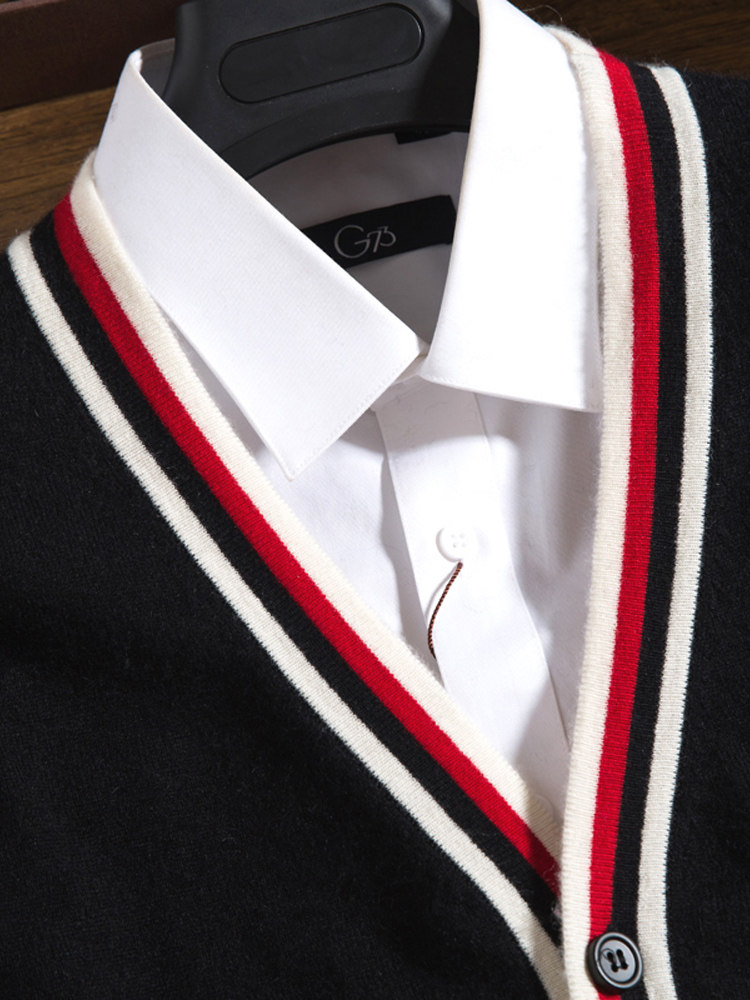 2024 가을 캐시미어 스웨터 자켓 남성용 대비 색 니트 스웨터 카디건 젊은 남성 카디건 패션 스웨터 겉옷