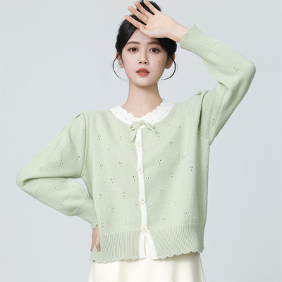 针织开衫女春秋2025镂空毛衣外套