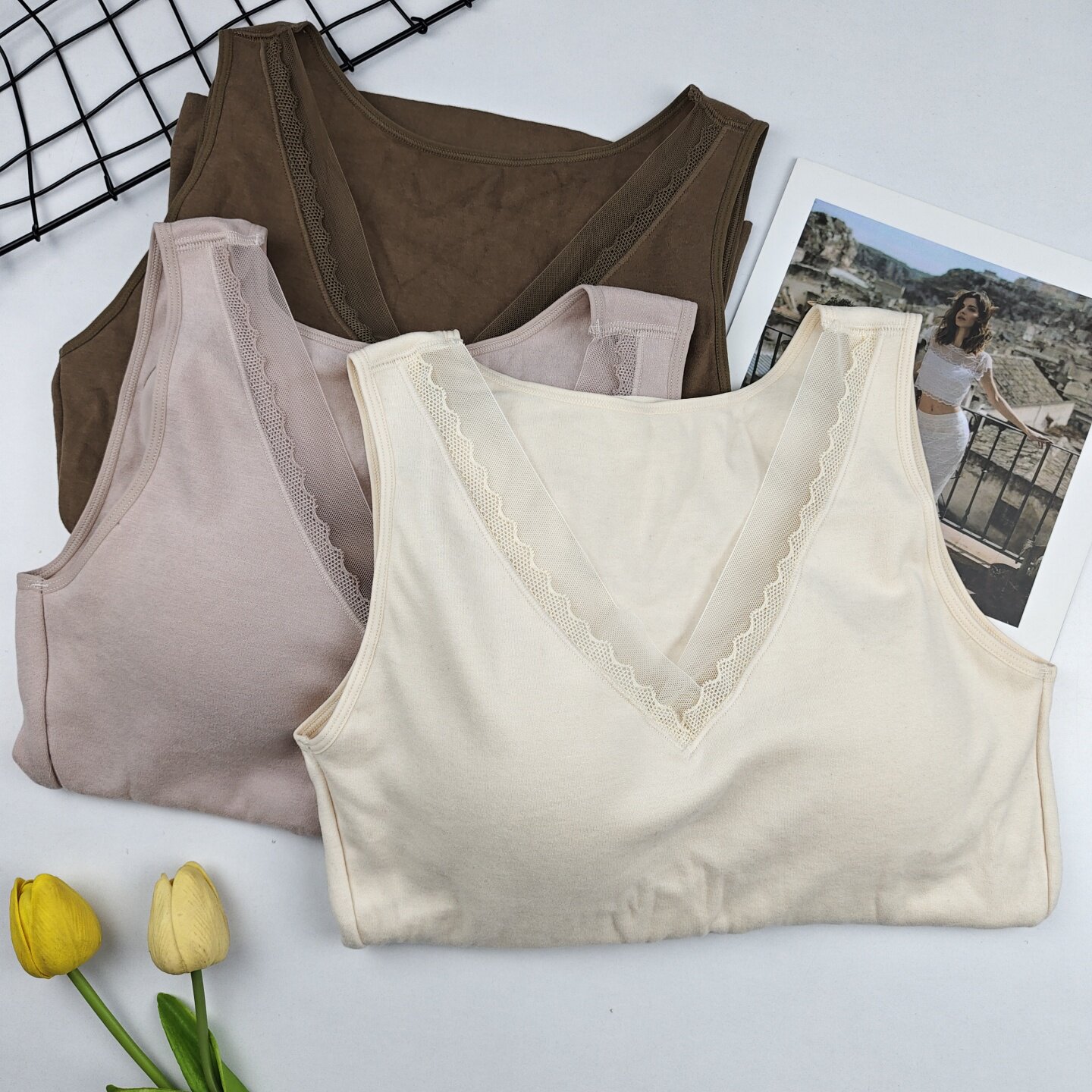 PH793暖绒粉底衣秋冬保暖背心女带胸垫免穿文胸磨毛内衣打底内搭