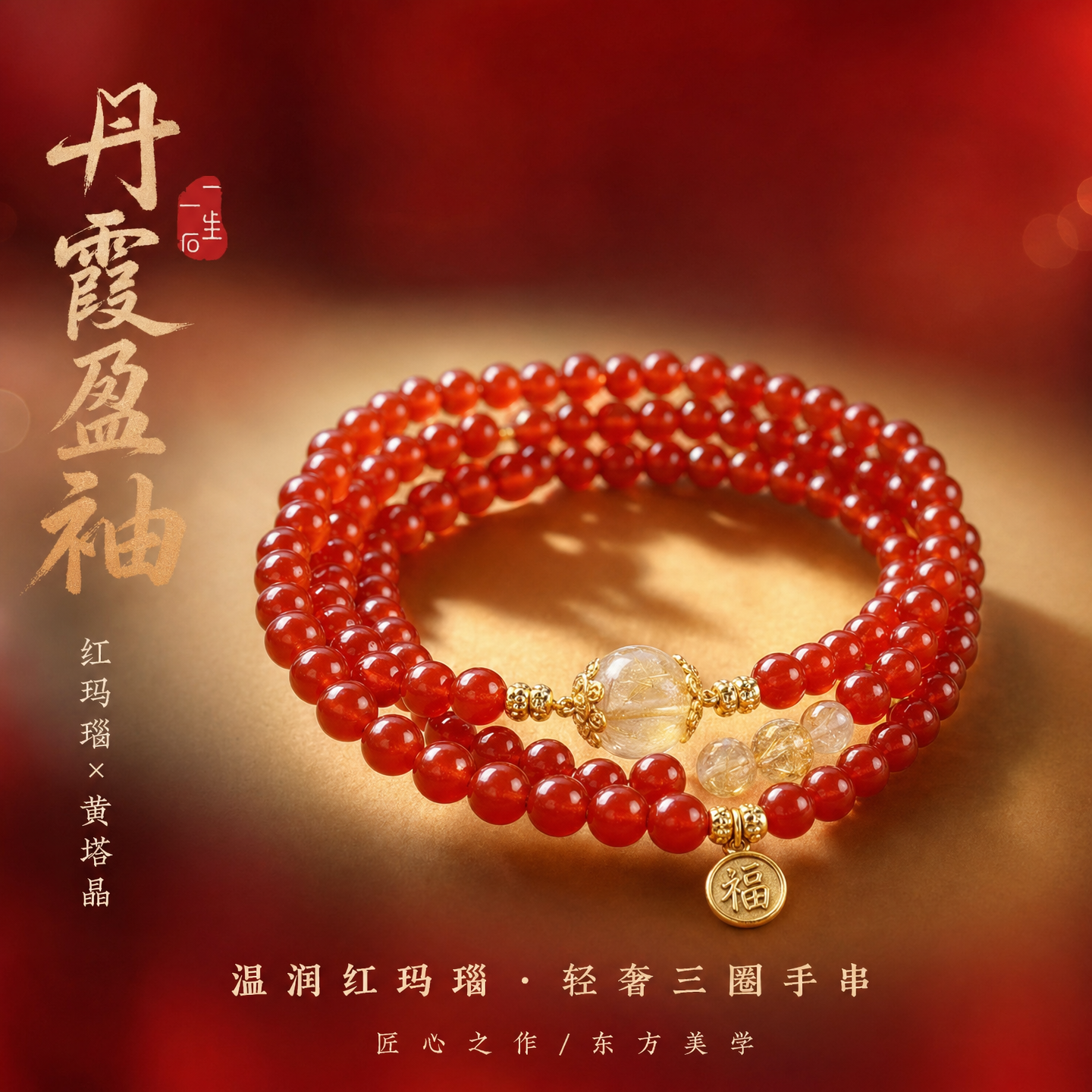 设计师红玛瑙三圈复古轻奢手串