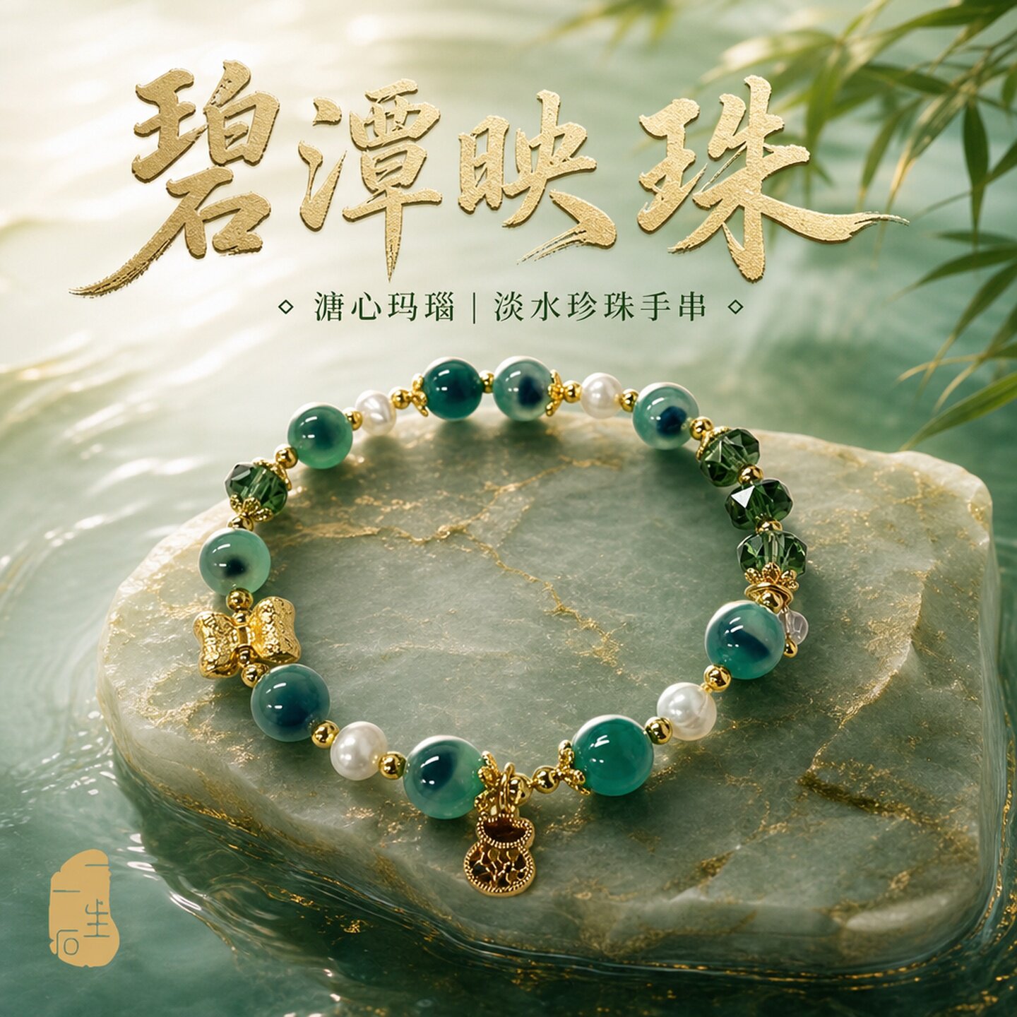 碧潭映珠淡水珍珠水晶葫芦手链