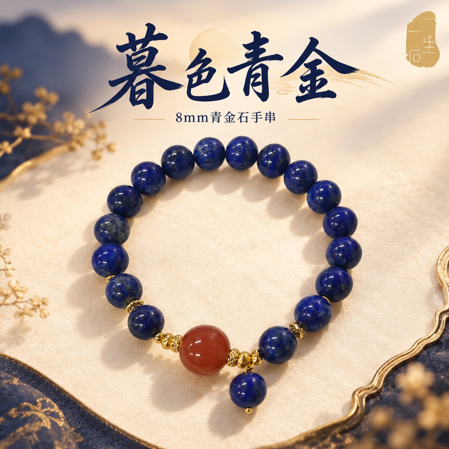 天然青金石8mm复古国风手链