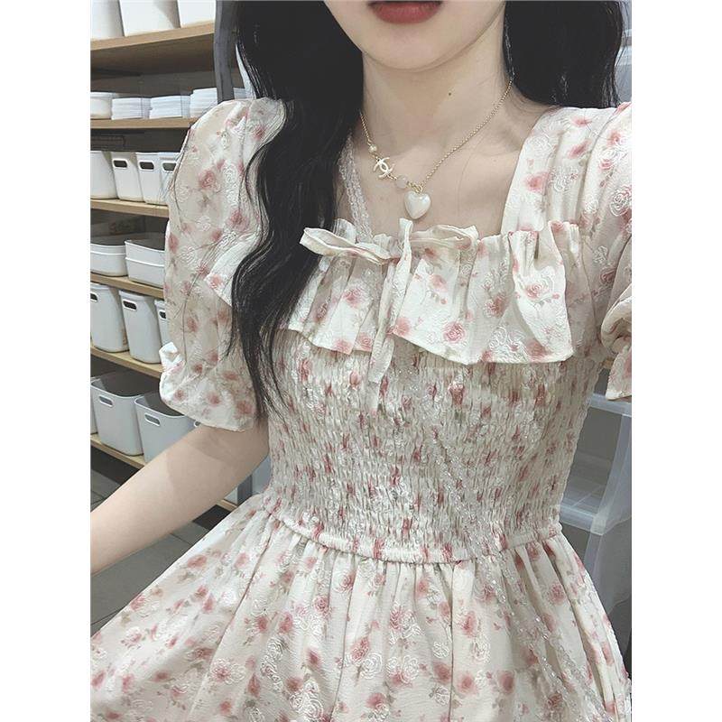 茶歇法式碎花连衣裙女夏季小个子气质收腰绝美仙女温柔风初恋长裙