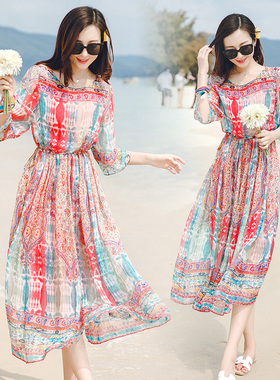 超仙泰国民族风多巴胺旅游穿搭绝美拍照裙三亚沙滩裙海边度假高端