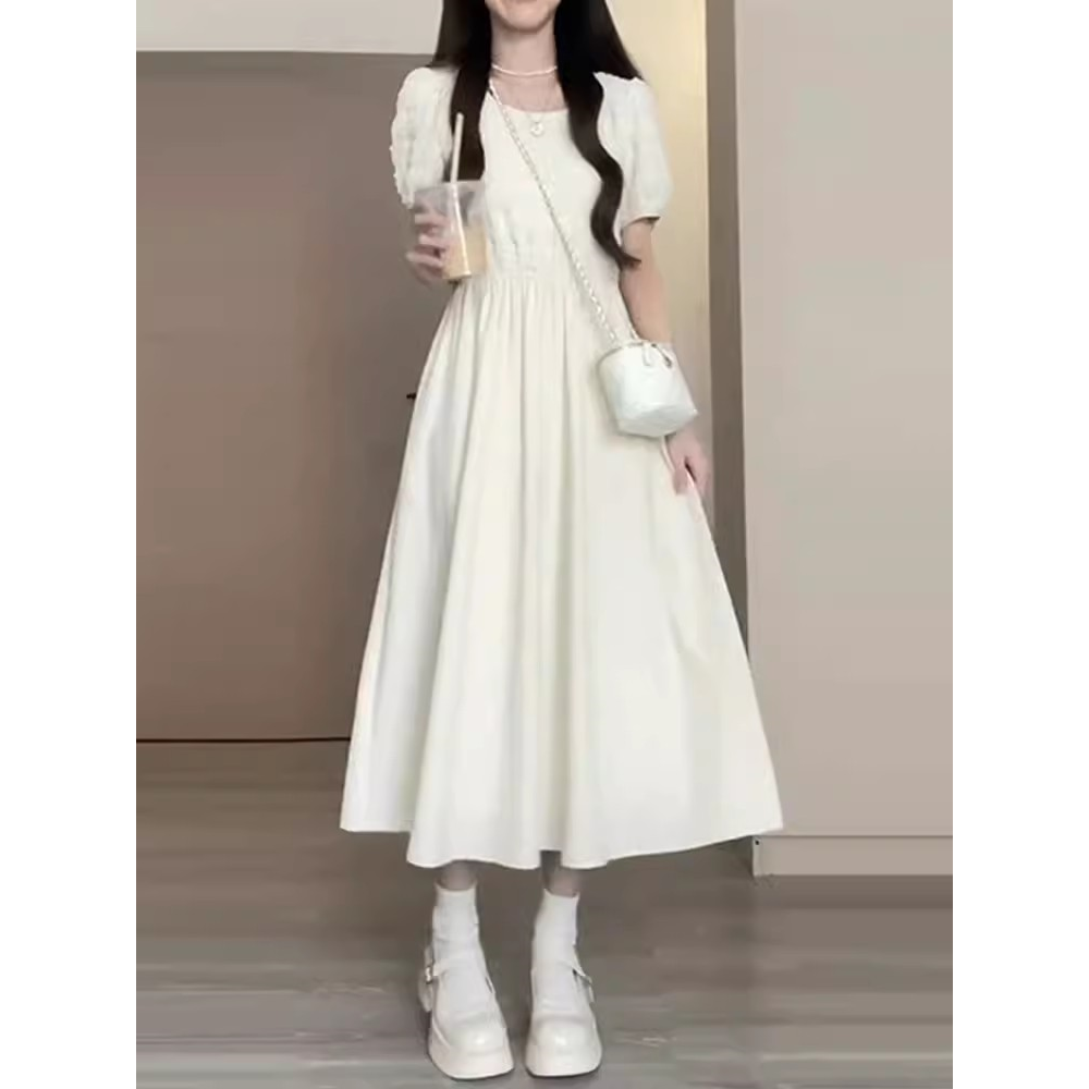 少女温柔风连衣裙女大童夏装新款中小学生甜美收腰设计感过膝长裙