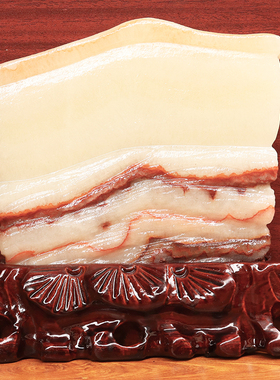 19*18*2cm1684g天然石材奇石摆件猪肉石五花肉桌面装饰雕刻石摆件