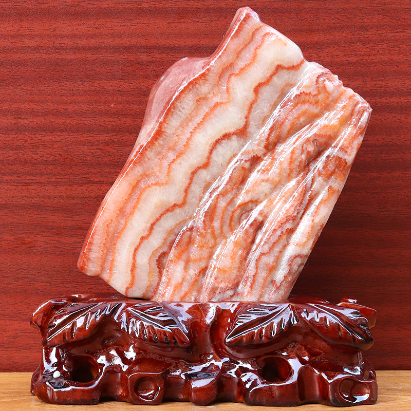 16*19*2cm986g天然石材奇石摆件猪肉石五花肉桌面装饰雕刻石摆件