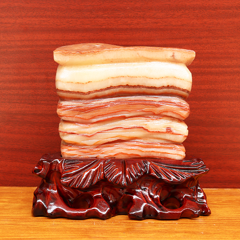 16*16*6cm2516g天然石材奇石摆件猪肉石五花肉桌面装饰雕刻石摆件