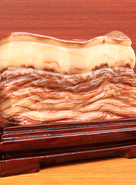 24*17*4cm3082g天然石材奇石摆件猪肉石五花肉桌面装饰雕刻石摆件