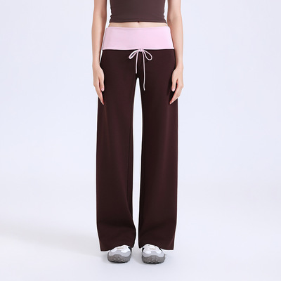 透气抗皱撞色宽边瑜伽长裤运动裤