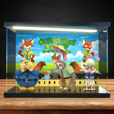 适用Toptoy迪尼士疯狂动物城花语世界盲盒防尘罩亚克力灯光收纳盒