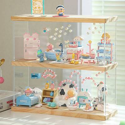 盲盒收纳展示架亚克力立牌公仔dimoo手办陈列架别墅小摆件柜