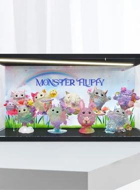 适用泡泡玛特INSTINCTOY毛怪秘境花园系列盲盒灯光防尘场景收纳盒