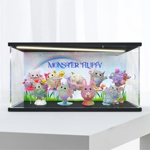 适用泡泡玛特INSTINCTOY毛怪秘境花园系列盲盒灯光防尘场景收纳盒