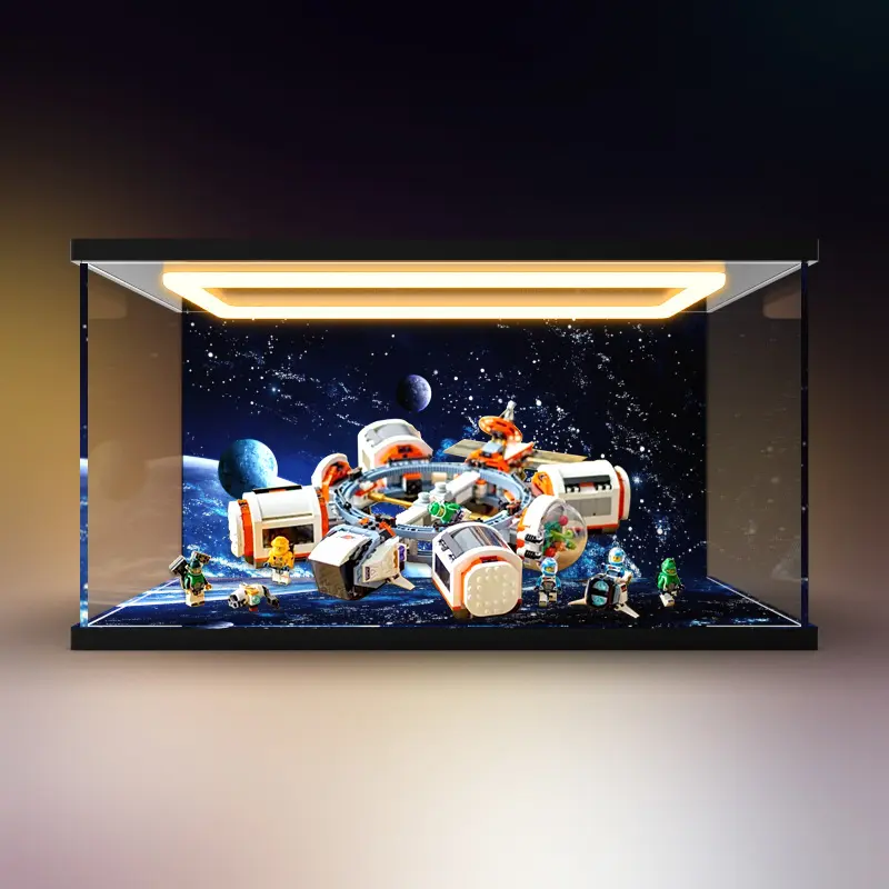 适用LEGO 城市系列60433模块化空间站模型灯光款亚克力展示盒