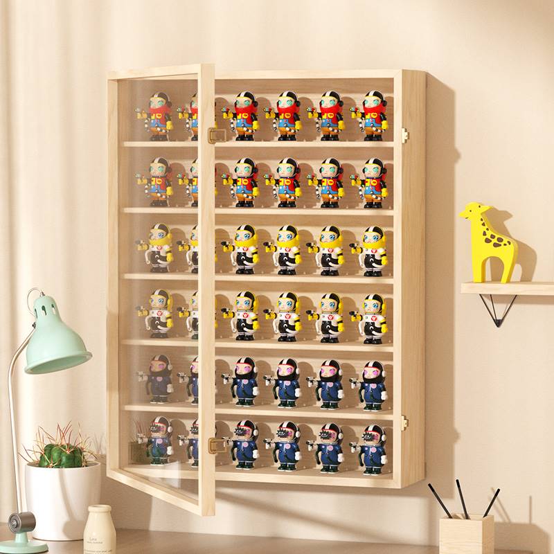 盲盒收纳展示架实木泡泡玛特娃娃防尘收纳盒定制手办亚克力展示柜