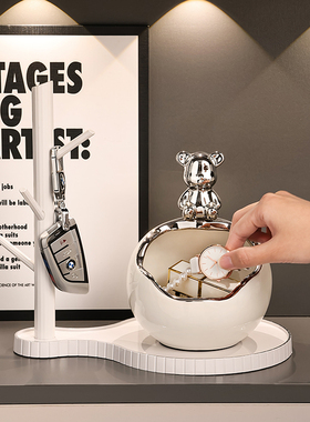 玄关放钥匙收纳摆件奶油风高端客厅入户鞋柜进门口锁匙玄幻装饰品