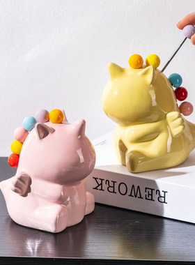 陶瓷独角兽摆件家用水果签客厅高档装饰品水果叉轻奢高级感治愈系