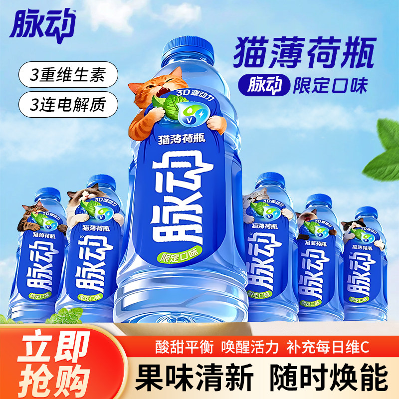 脉动猫薄荷瓶限定口味600ml*8瓶整箱低糖电解质维生素做运动饮料