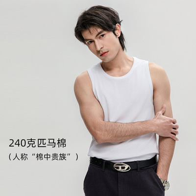 高级感匹马棉无袖t恤汤匙领罗纹运动健身背心男青年内穿打底汗衫