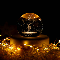 藍牙音響木質夜燈男女生生日朋友禮物圣誕禮物app星空麋鹿水晶球