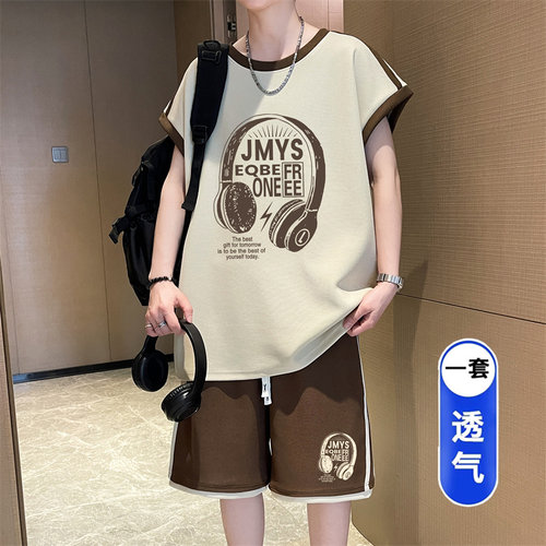 夏季薄款冰丝背心运动套装男