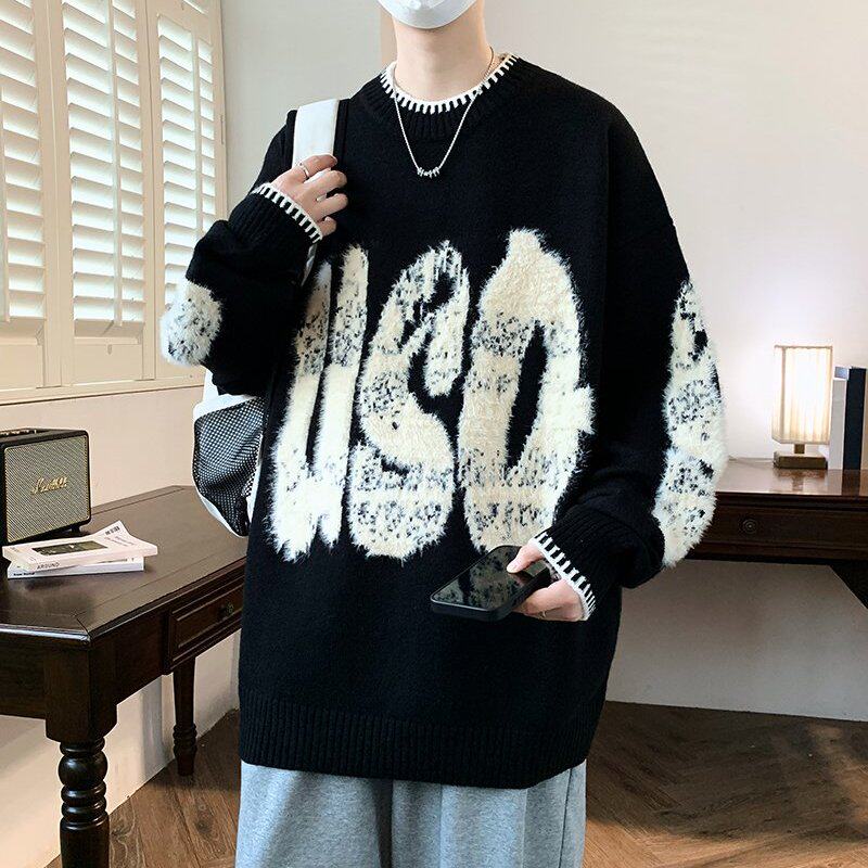 青少年毛衣男生秋冬季新款男装初中学生大童加厚保暖针织打底衫潮
