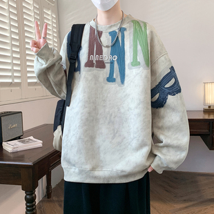 卫衣男秋季2026新款宽松美式长袖T恤青少年学生情侣休闲打底衫潮