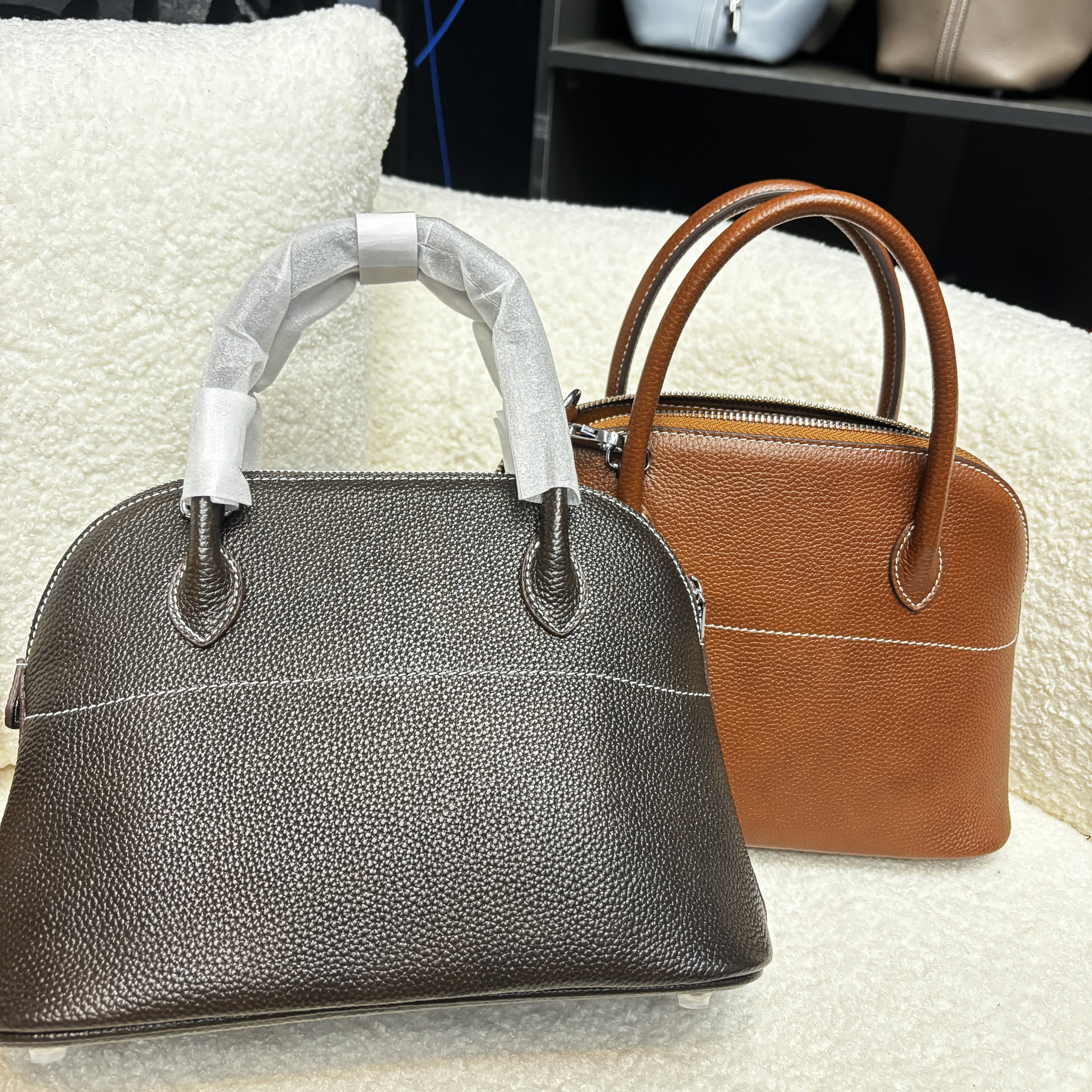 福宝马鞍皮头层牛皮H家真皮女包贝壳包轻奢手提斜挎女包