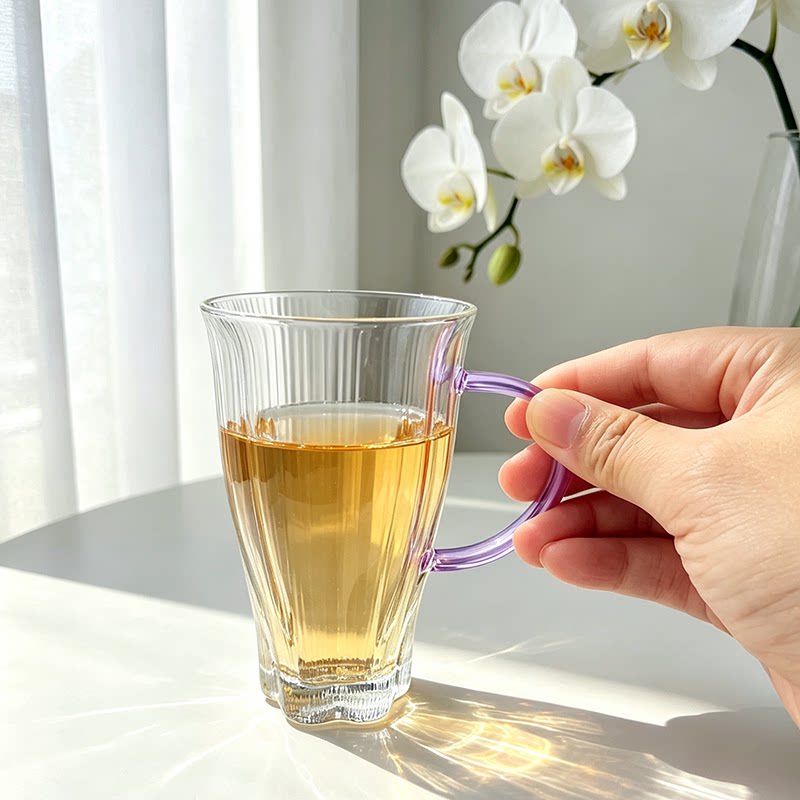 新羽雪花杯高硼硅耐热玻璃杯带把茶杯功夫茶具品茗绿茶杯小号家用