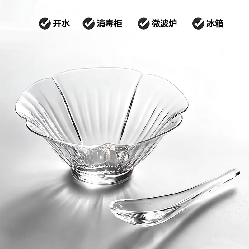 日式高颜值耐热玻璃带勺沙拉碗图片