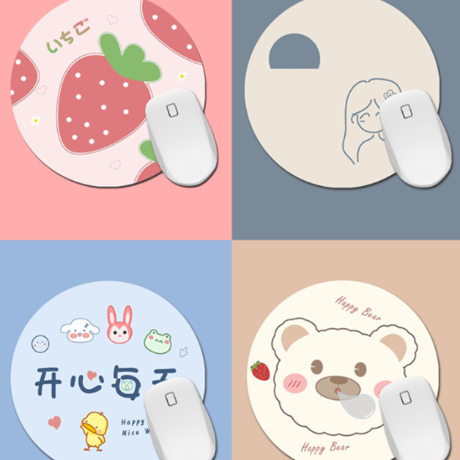 可爱卡通女生圆形鼠标垫护腕电脑游戏办公小号学生书桌电竞加厚垫