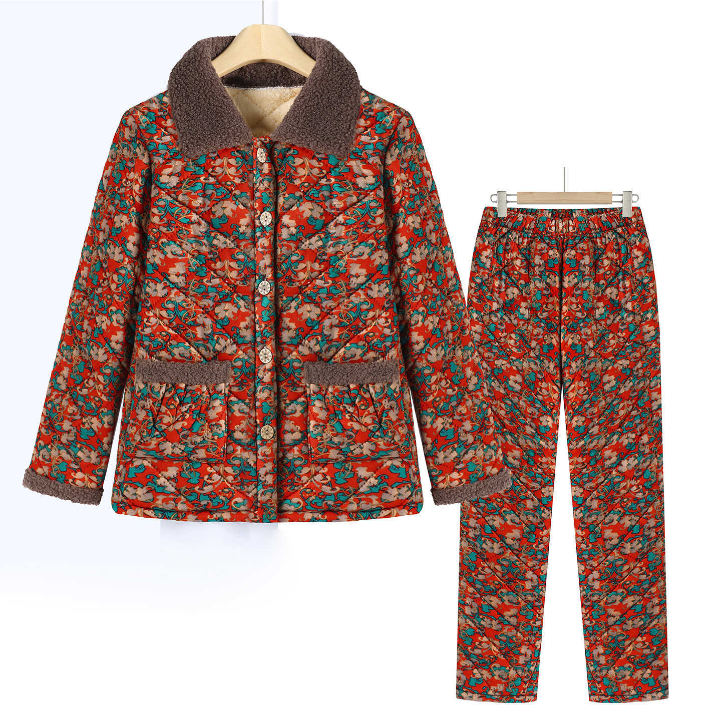 中老年加绒棉袄棉裤居家服两件套