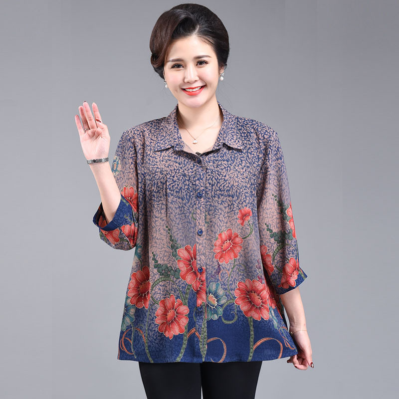 中老年女装衬衫特体加肥加大码200斤胖妈妈夏装女士上衣时尚洋气